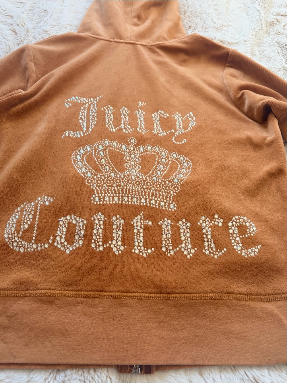 👑 RARE Vintage Juicy Couture Y2K Rhinestone Crown Velour Zip Hoodie Made in USA